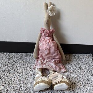 Maileg Elisa Rabbit Bunny Plush Red Floral Dress 19” Brother & Sister Medium Toy